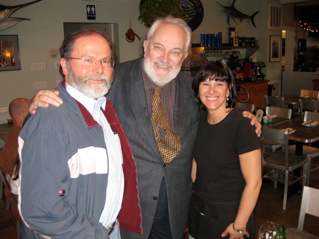 Luis, David and Rachel, who looks after us at Elisabeth's Restaurant where we plan a book on ‘Simplicity and Mathematical Thinking’