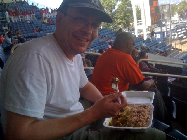 In Sabina Park, Chris has hoat curry for lunch