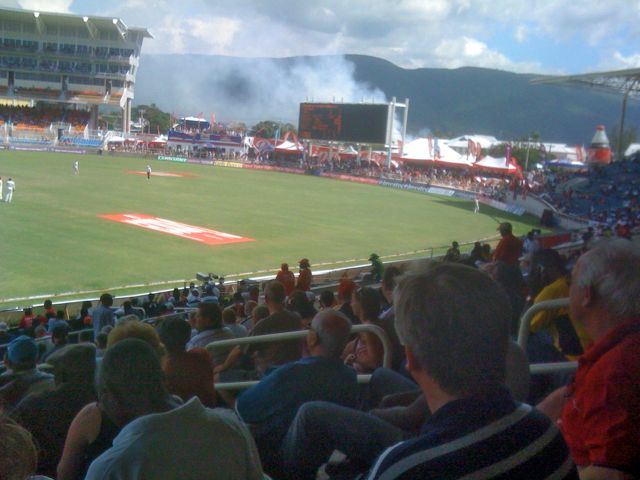 Smoke rises behind the sight screen on the third day
