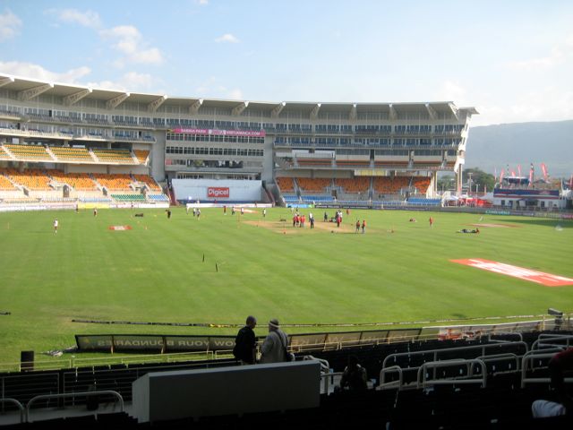 Wednesday, February 5th, half past eight at Sabina Park as the wicket is being prepared and the players warm up