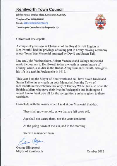 Letter from Mayor George Illingworth
